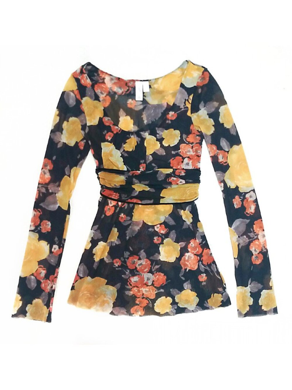Daisy & Clover Lightweight Mesh Floral Multicolor Long Sleeve Top